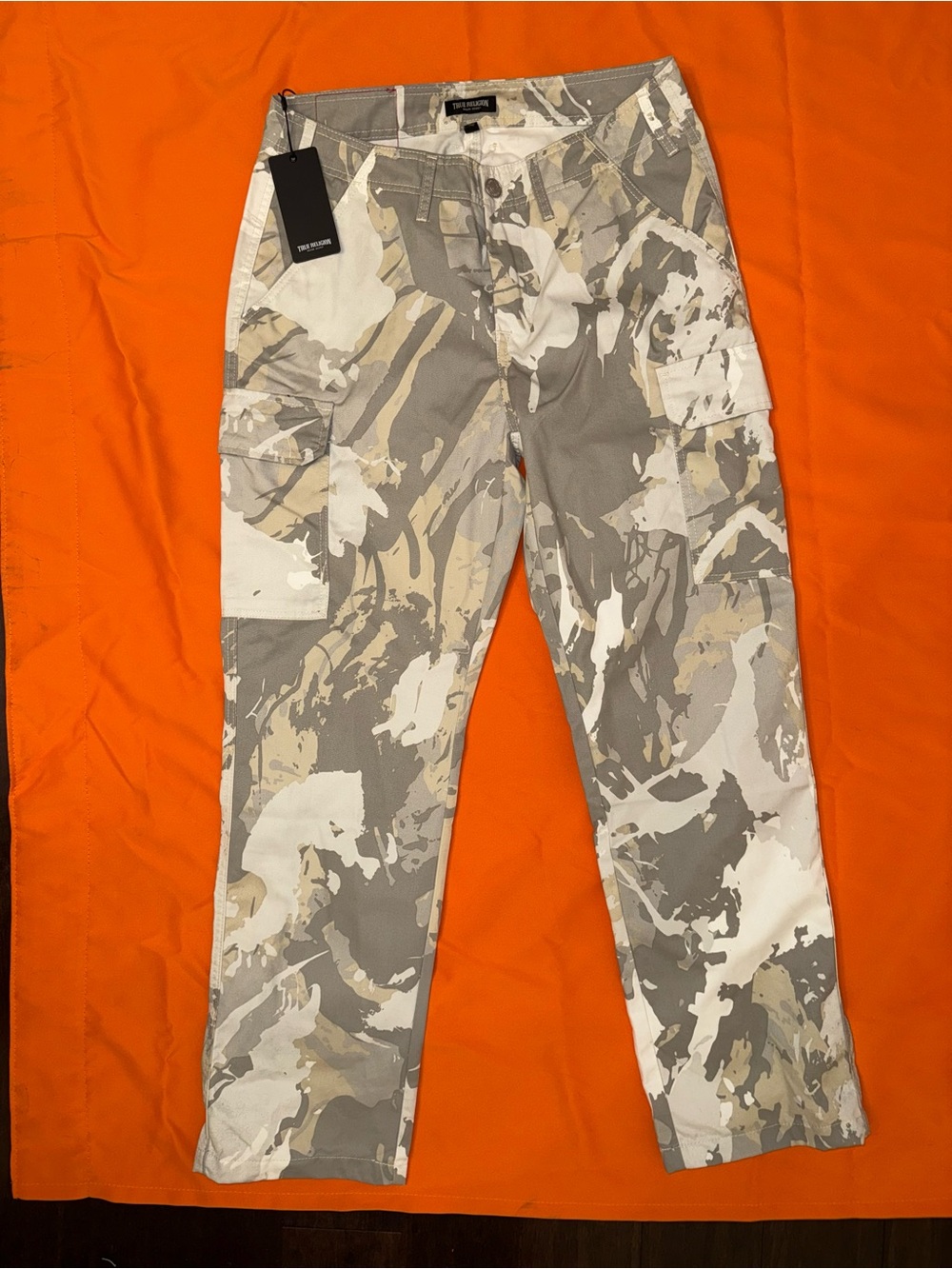 True Religion Men's Beige Gray Camo Cargo Pants